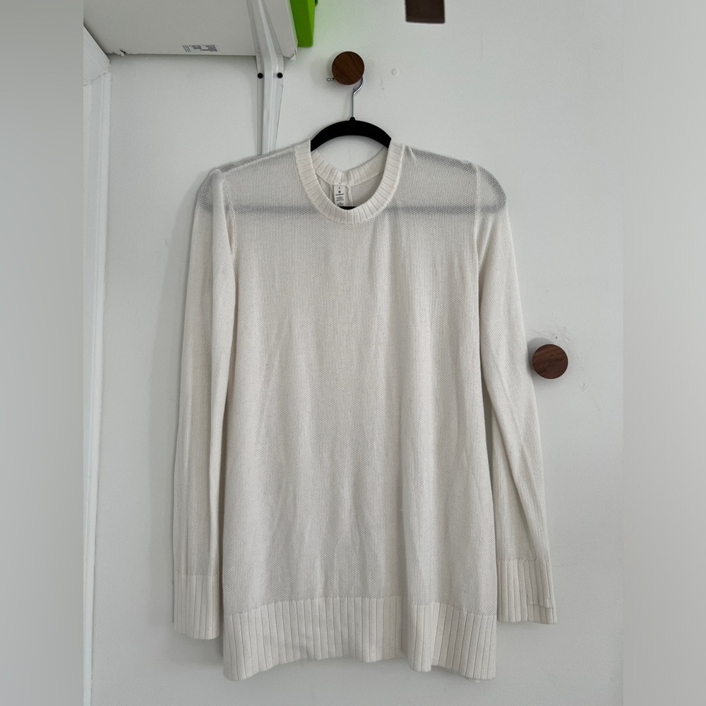 Used Lululemon White Knit Open Back Sincerely Yours Sweater Size 8